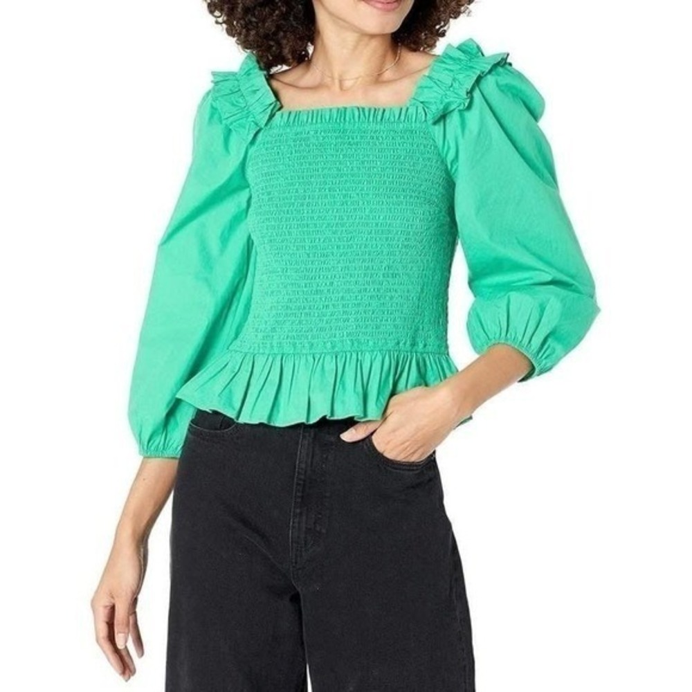 The Drop Women's Marisol Long-Sleeve Ruffle Smocked Cotton Top‎ Sz small